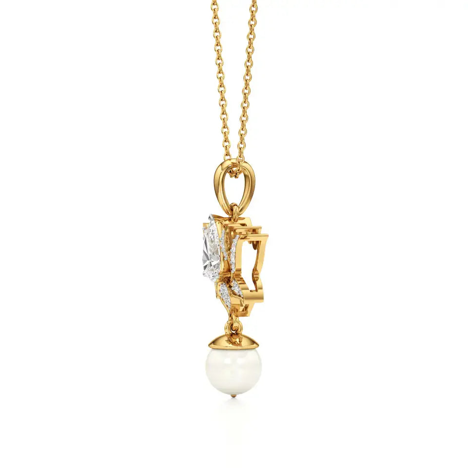 Flora | Pear & Round Lab Grown Diamonds and Pearl Lotus Pendant - Nivara