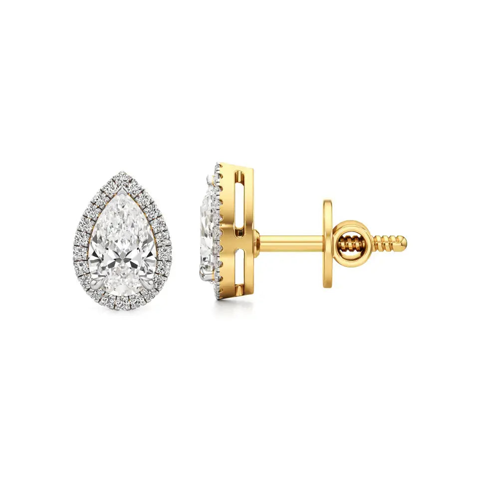 Mira | Pear-Cut Solitaire Lab-Grown Diamond with Halo Studs - Nivara