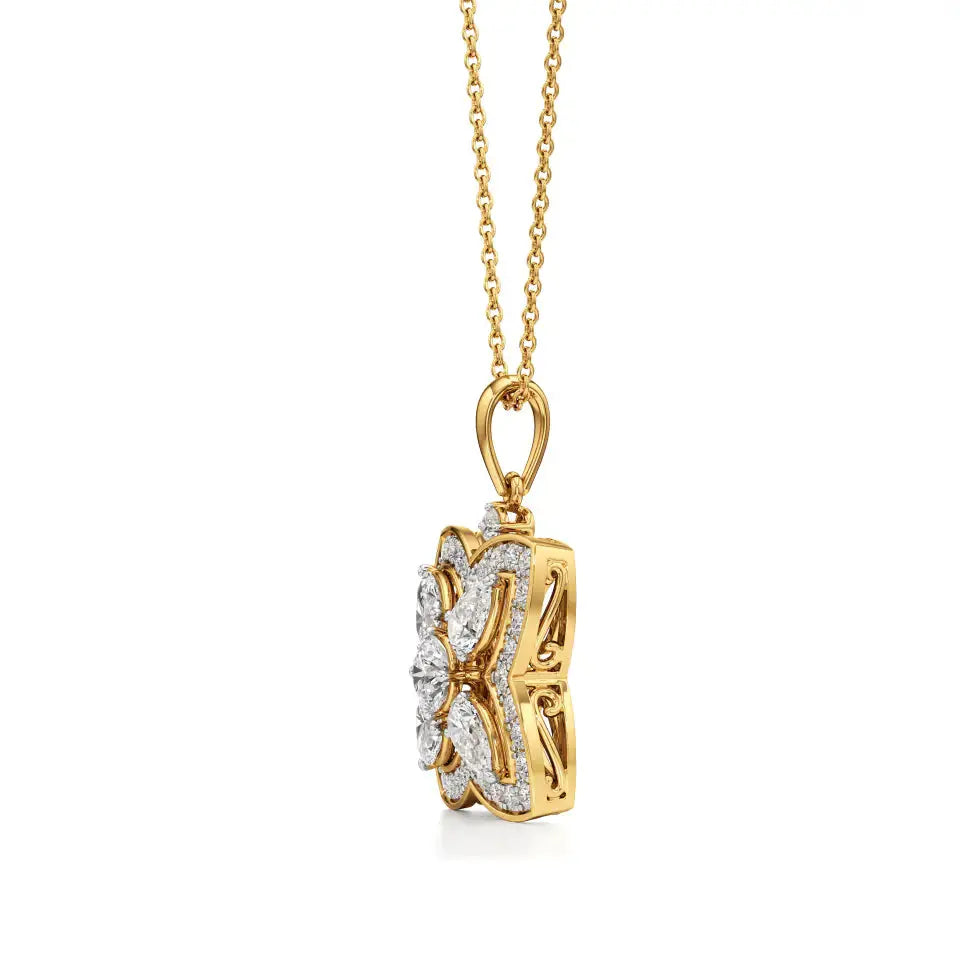 Flora | Classic Round & Pear Floral Halo Lab Grown Diamonds Pendant - Nivara