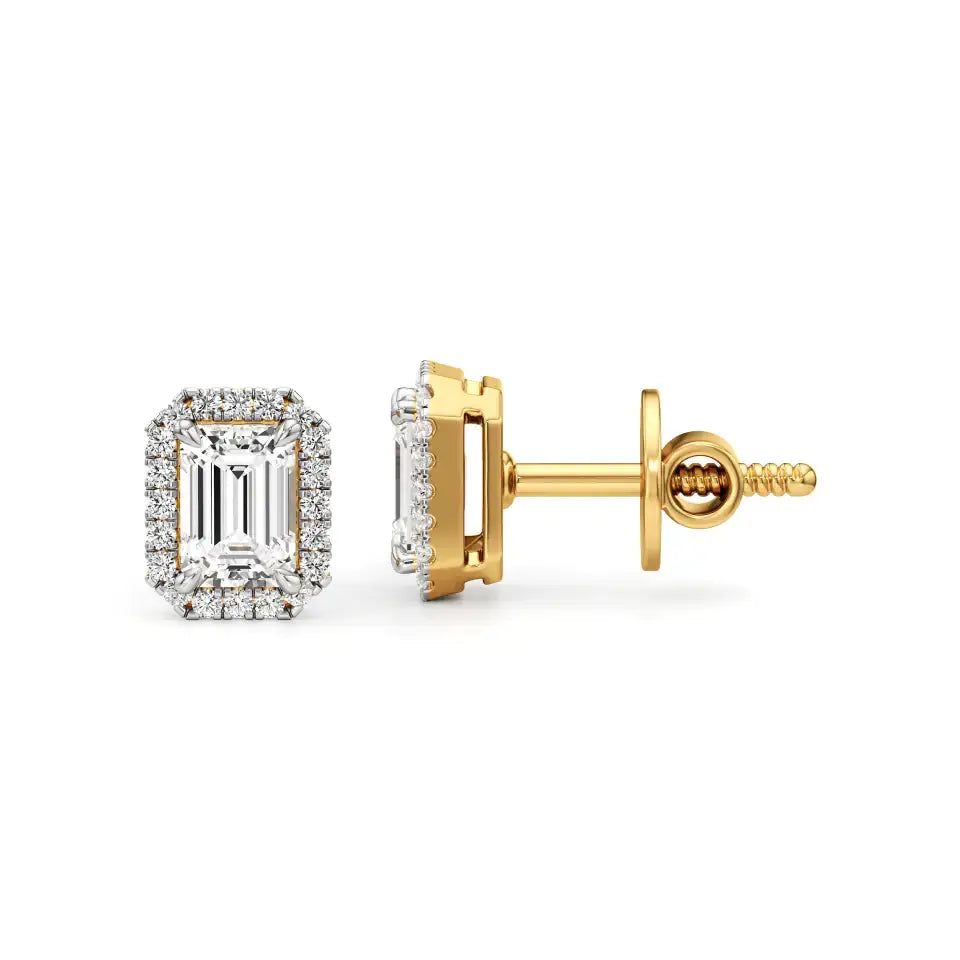Mira | Emerald-cut Solitaire Lab-Grown Diamond with Halo Studs - Nivara