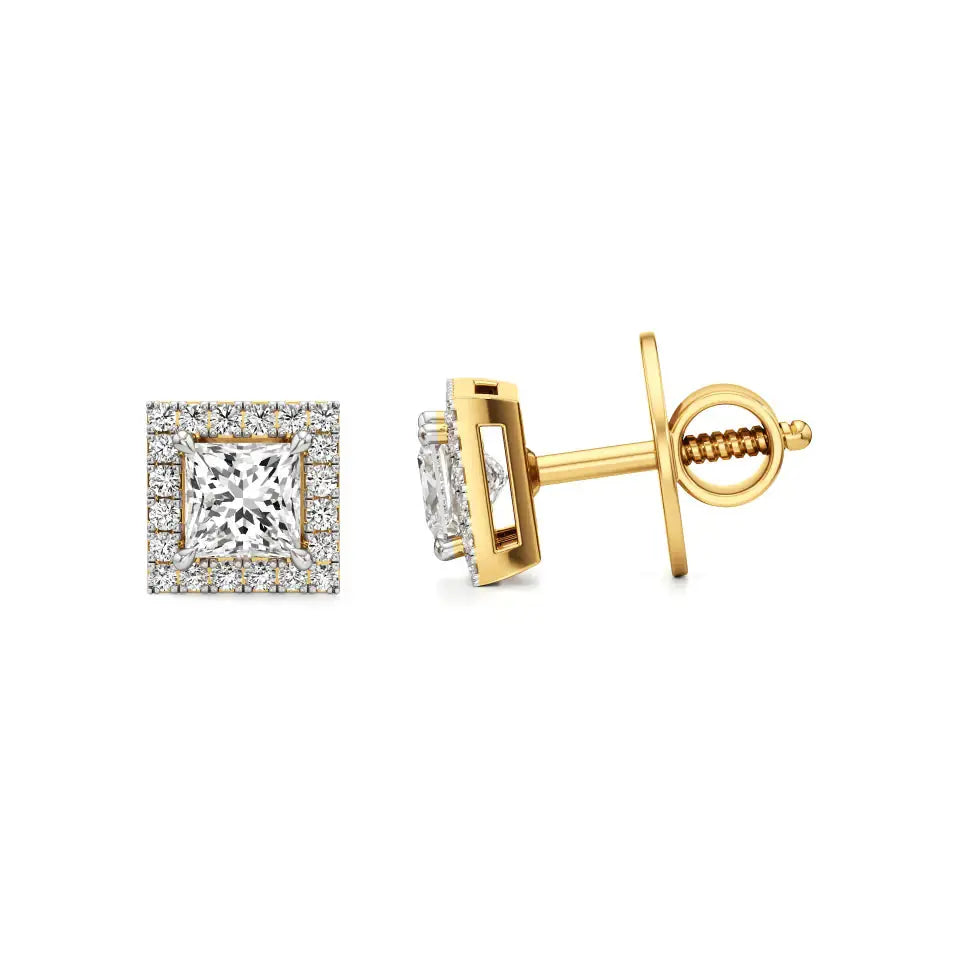 Mira | Princess-Cut Solitaire Lab-Grown Diamond with Halo Square Studs - Nivara