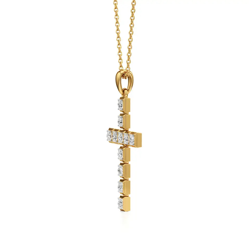 Aura | Round Lab Grown Diamond Square Bezel Setting Cross Pendant - Nivara