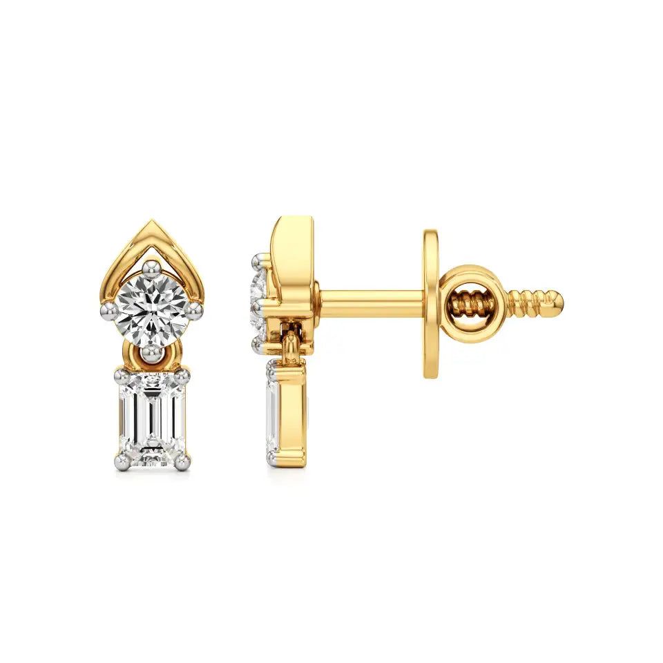 Mode | Round & Emerald Lab-Grown Diamond Drop Earrings - Nivara