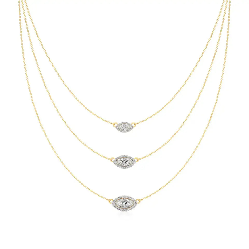 Elara | Marquise & Round Lab Grown Diamonds Halo Triple Layered Necklace - Nivara