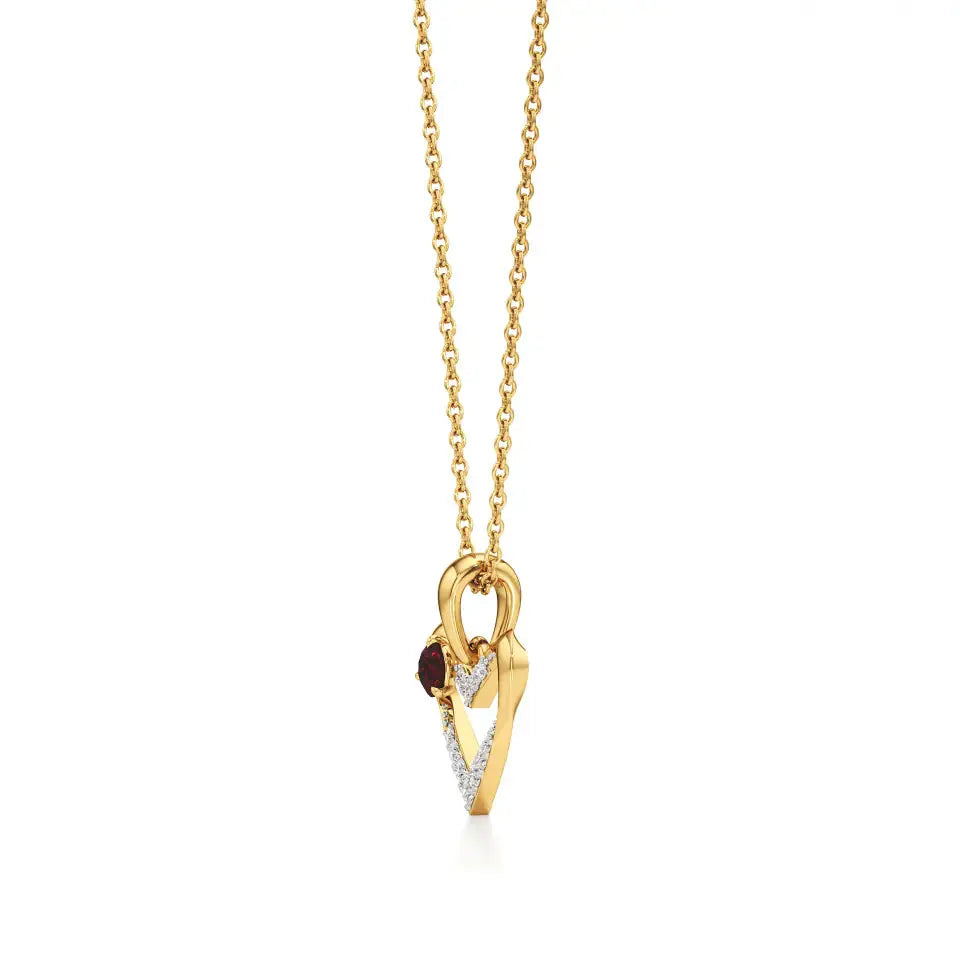 Sneh | Round Lab Grown Diamonds with Round Ruby Accent Heart Pendant - Nivara
