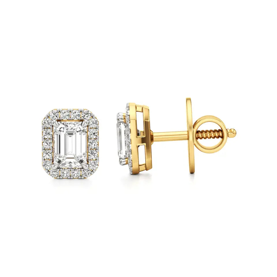 Mira | Emerald-Cut Solitaire Lab-Grown Diamond with Halo Studs - Nivara