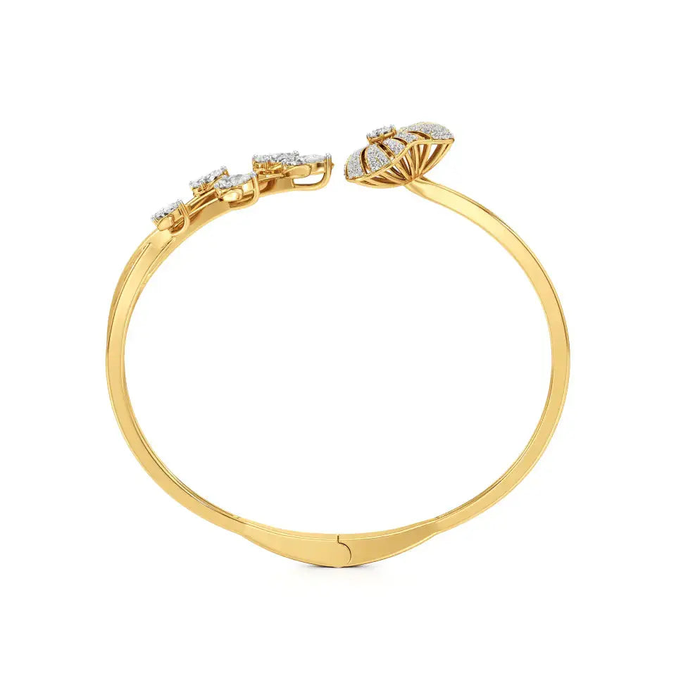 Flora | Pear & Round Lab Grown Diamonds with Lotus Motif Bangle - Nivara