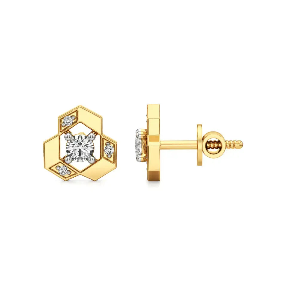 Mode | Round Solitaire Stud with Side Round Diamonds - Nivara