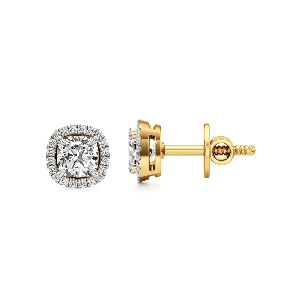 Mira | Cushion Solitaire with Halo Lab-Grown Diamond Studs - Nivara