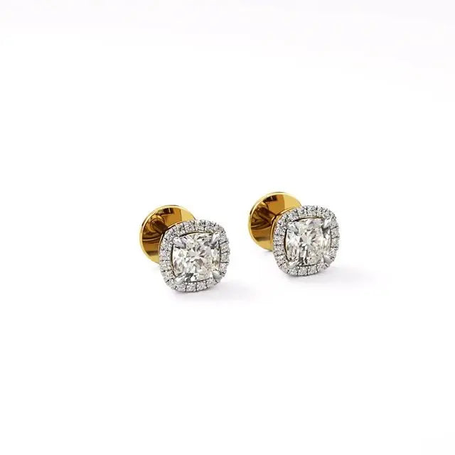 Mira | Cushion Solitaire with Halo Lab-Grown Diamond Studs - Nivara