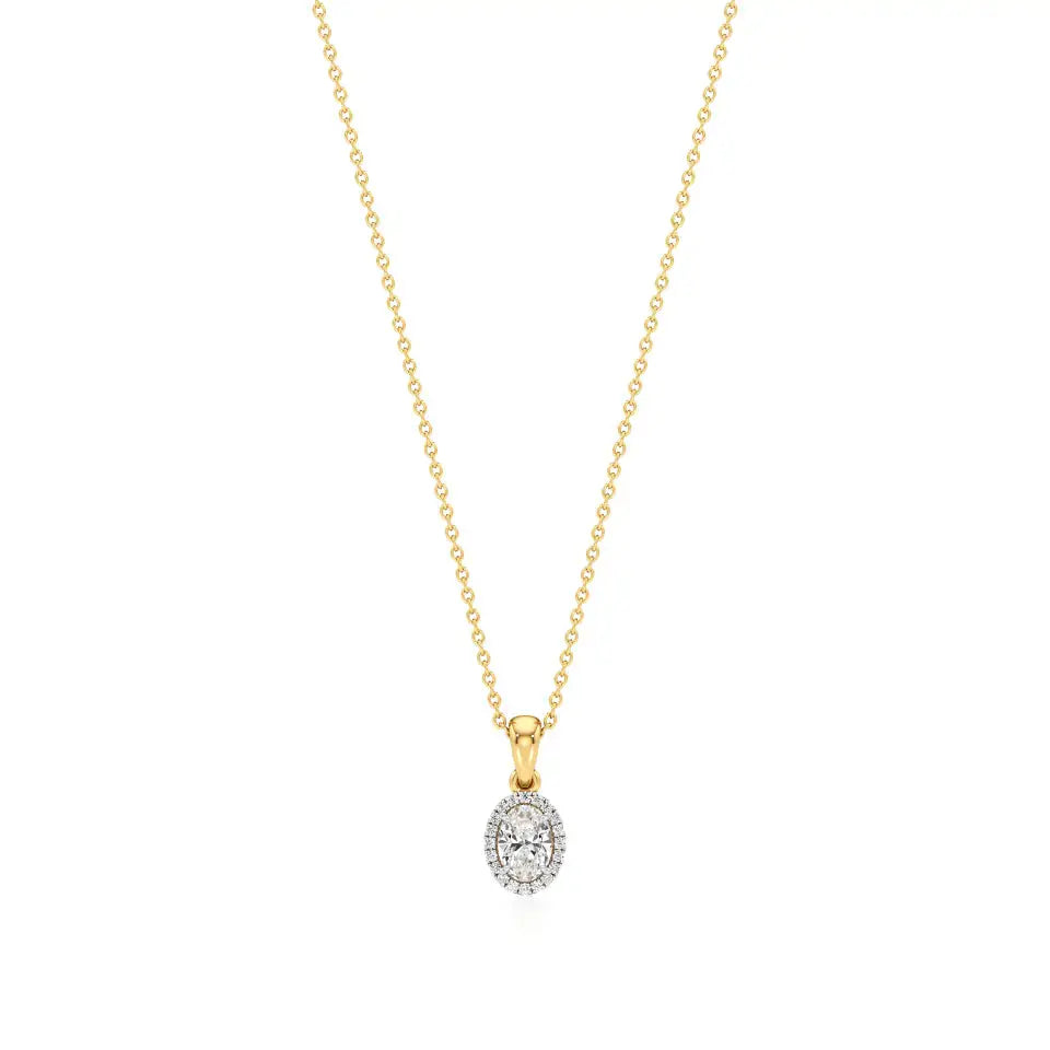 Mira | Oval Solitaire with Halo Lab Grown Diamonds Pendant - Nivara