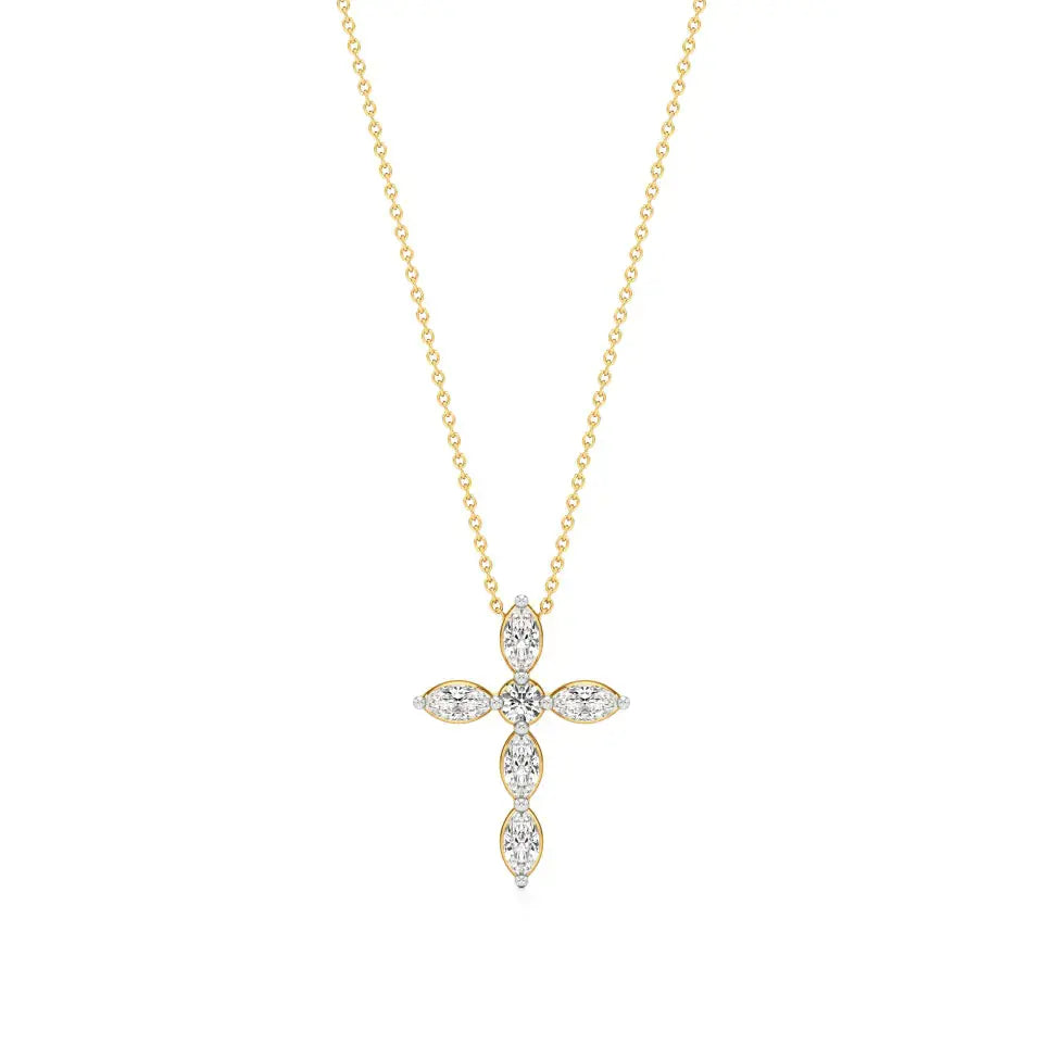 Aura | Round & Marquise Lab Grown Diamond Cross Pendant - Nivara