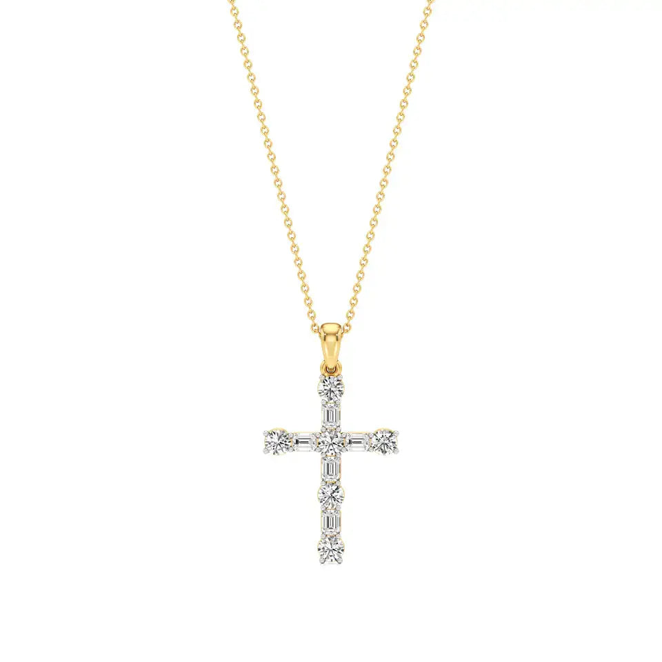 Aura | Round & Emerald Lab Grown Diamond Cross Pendant - Nivara