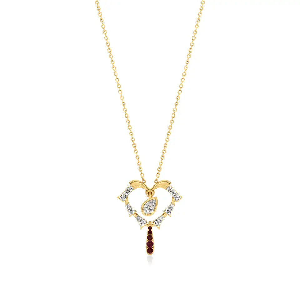 Sneh | Round Lab Grown Diamonds with Ruby Heart Pendant - Nivara