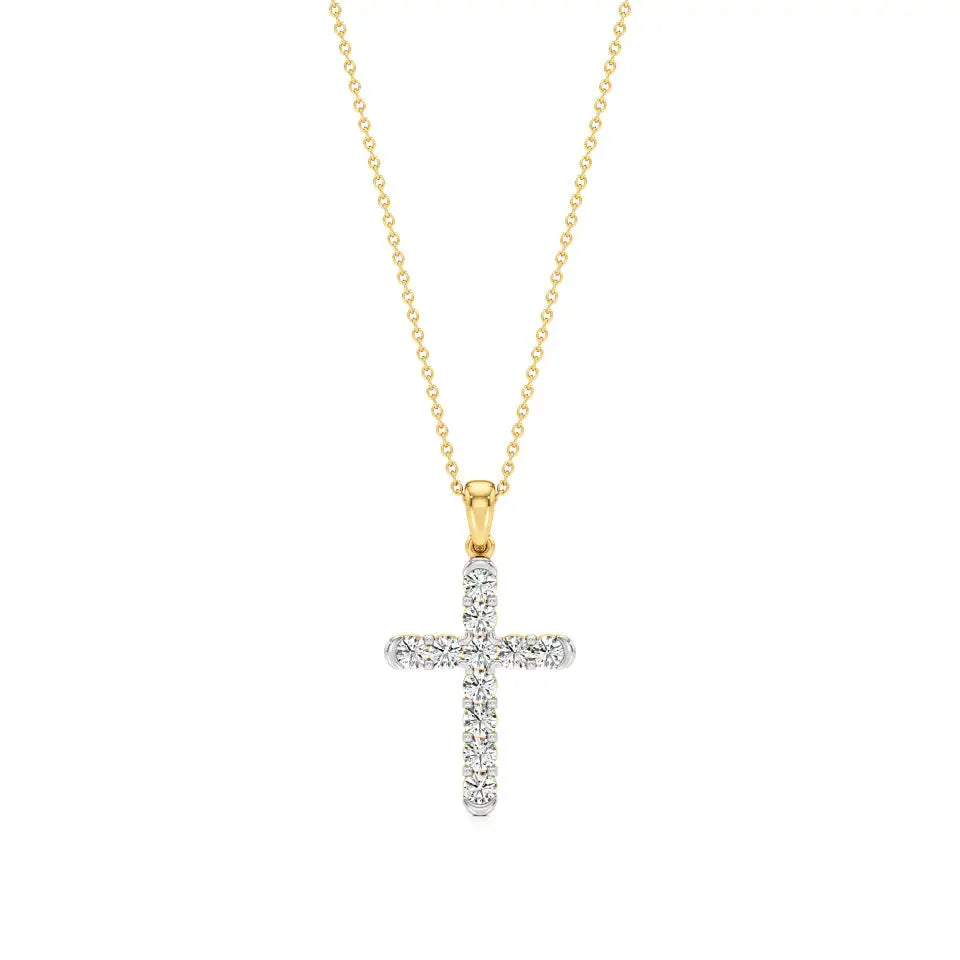Aura | Round Lab Grown Diamond Bezel Setting Cross Pendant - Nivara