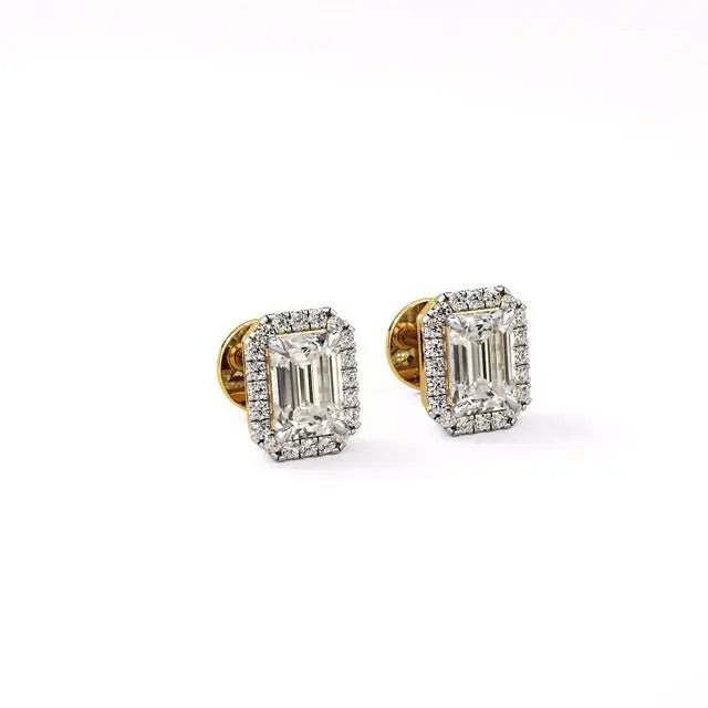 Mira | Emerald-cut Solitaire Lab-Grown Diamond with Halo Studs - Nivara