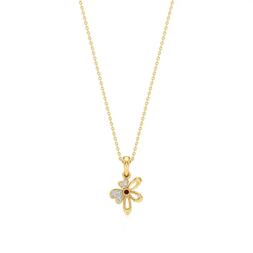 Flora | Diamonds Clustered Floral Design with Ruby Accent Pendant - Nivara