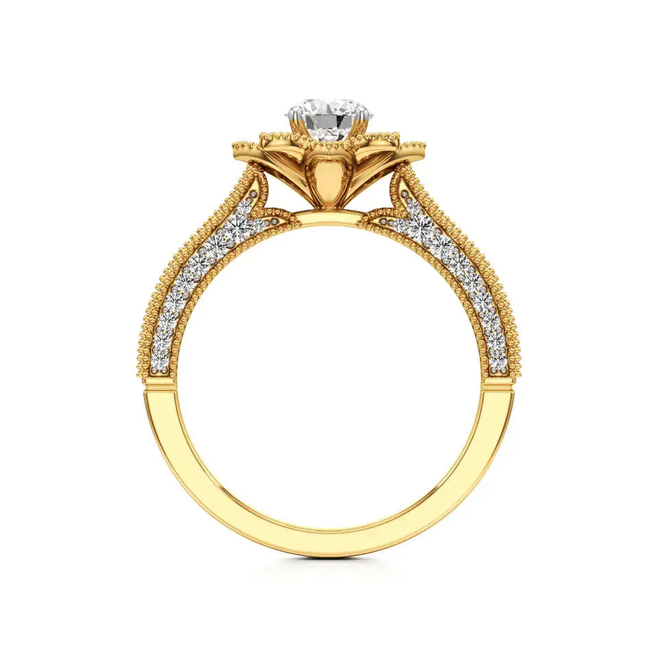 Flora | Round Solitaire with Halo Ring in Floral Design - Nivara