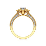 Flora | Round Solitaire with Halo Ring in Floral Design - Nivara
