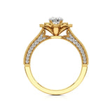 Flora | Round Solitaire with Halo Ring in Floral Design - Nivara