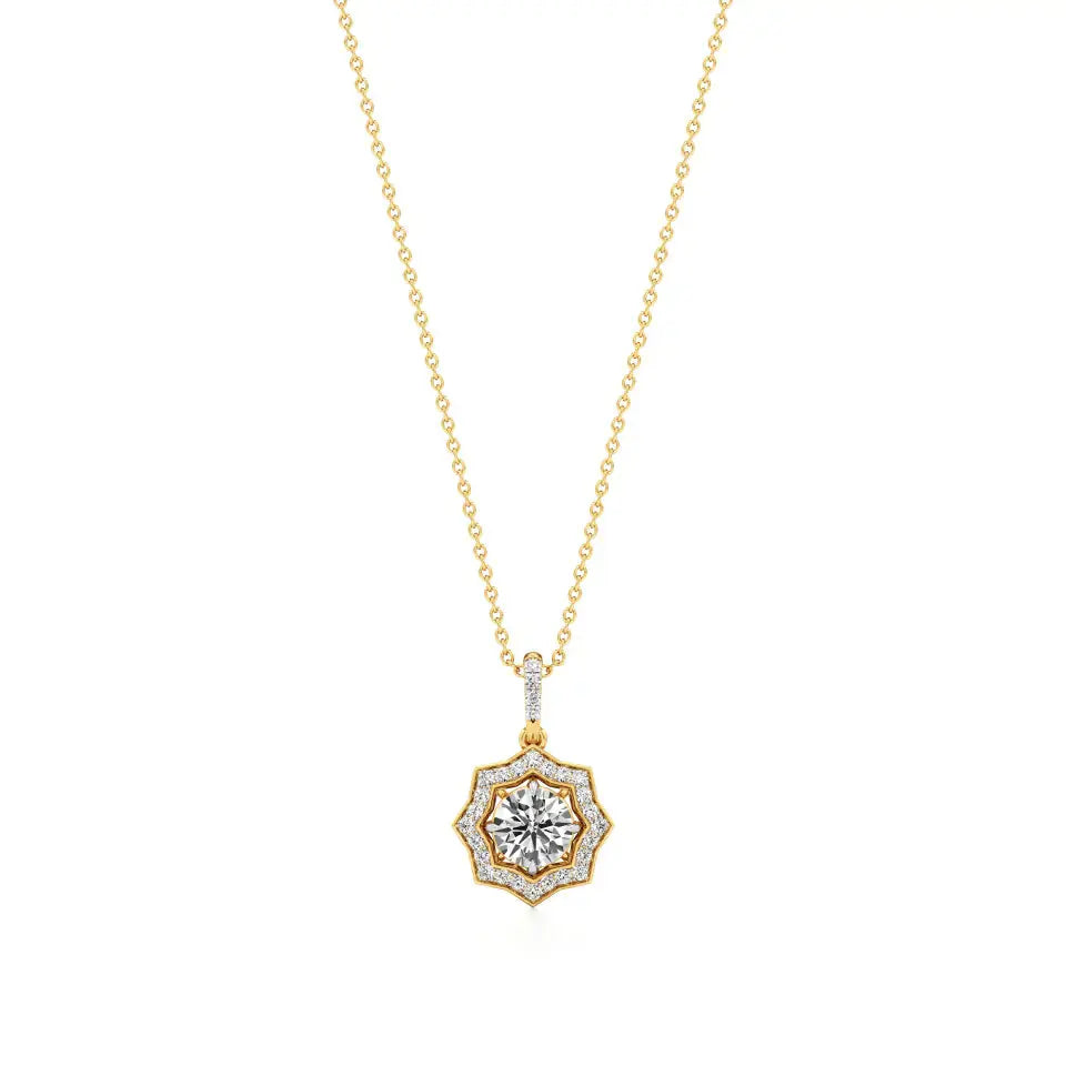 Mira | Round Lab Grown Solitaire Diamond with Stellar Halo Pendant - Nivara
