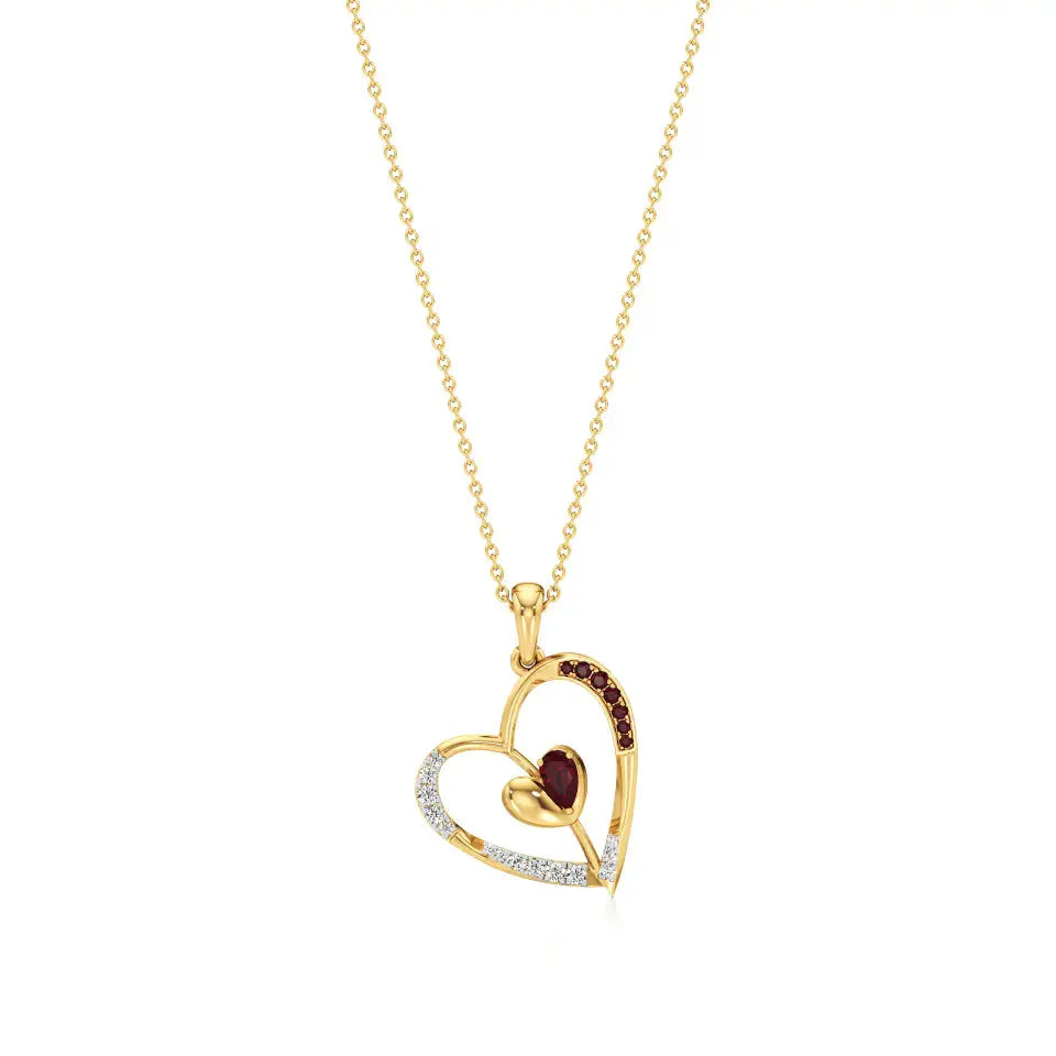 Sneh | Round Lab Grown Diamonds & Ruby Heart Pendant - Nivara