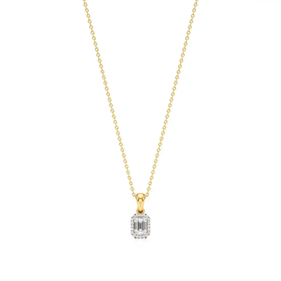 Mira | Emerald-Cut Solitaire with Halo Lab Grown Diamonds Pendant - Nivara