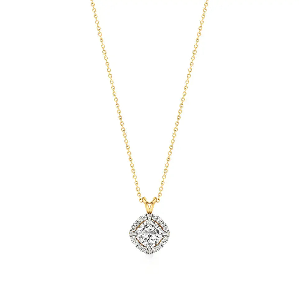 Mira | Cushion-Cut Solitaire Lab Grown Diamond with Halo Pendant - Nivara