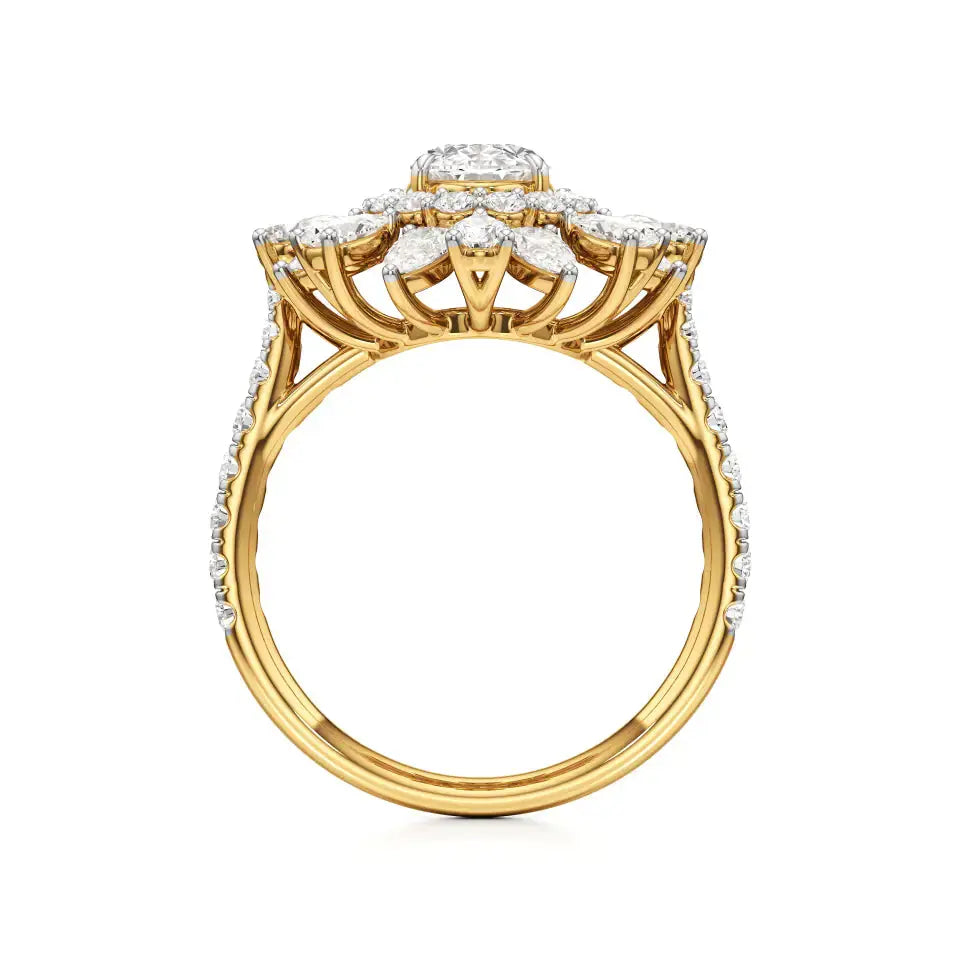 Flora | Oval-cut Solitaire with Pear & Round Side Stones - Nivara