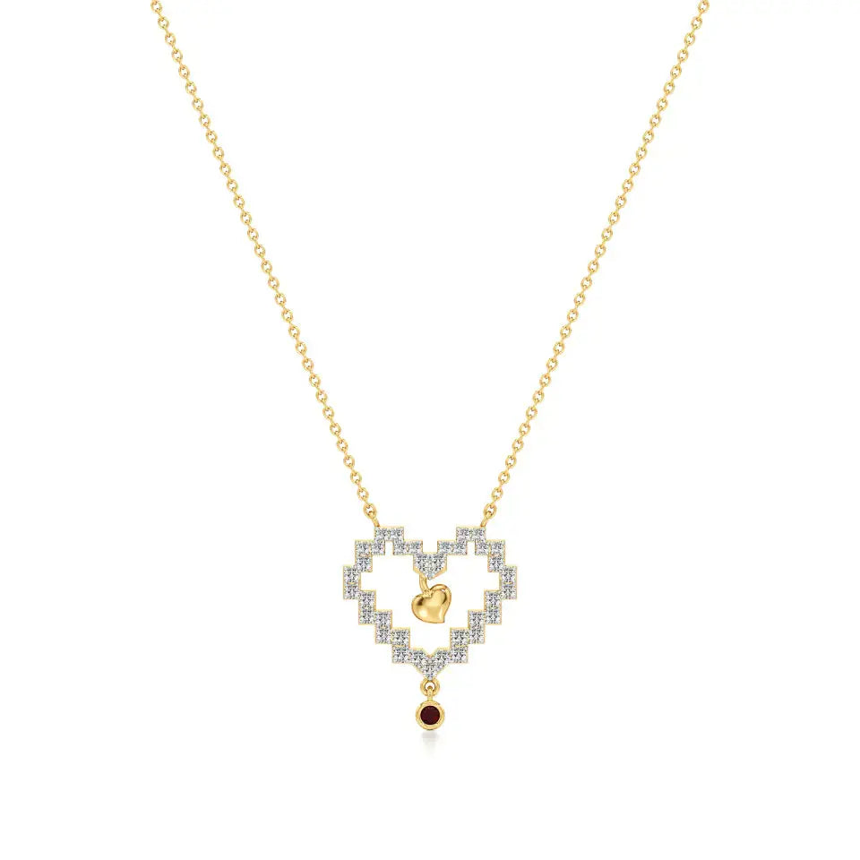 Sneh | Ruby & Lab Grown Diamonds Pixel Heart Pendant - Nivara