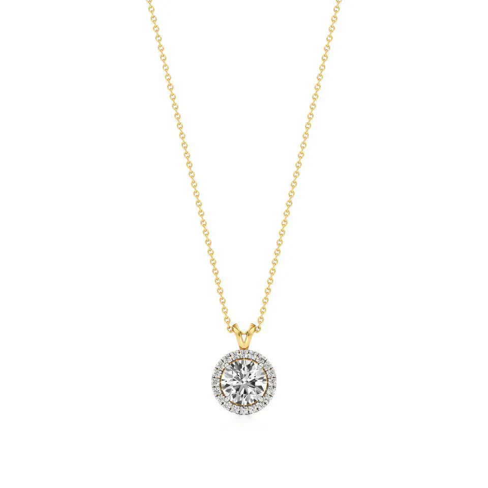 Mira | Round Solitaire Lab Grown Diamond with Halo Pendant - Nivara