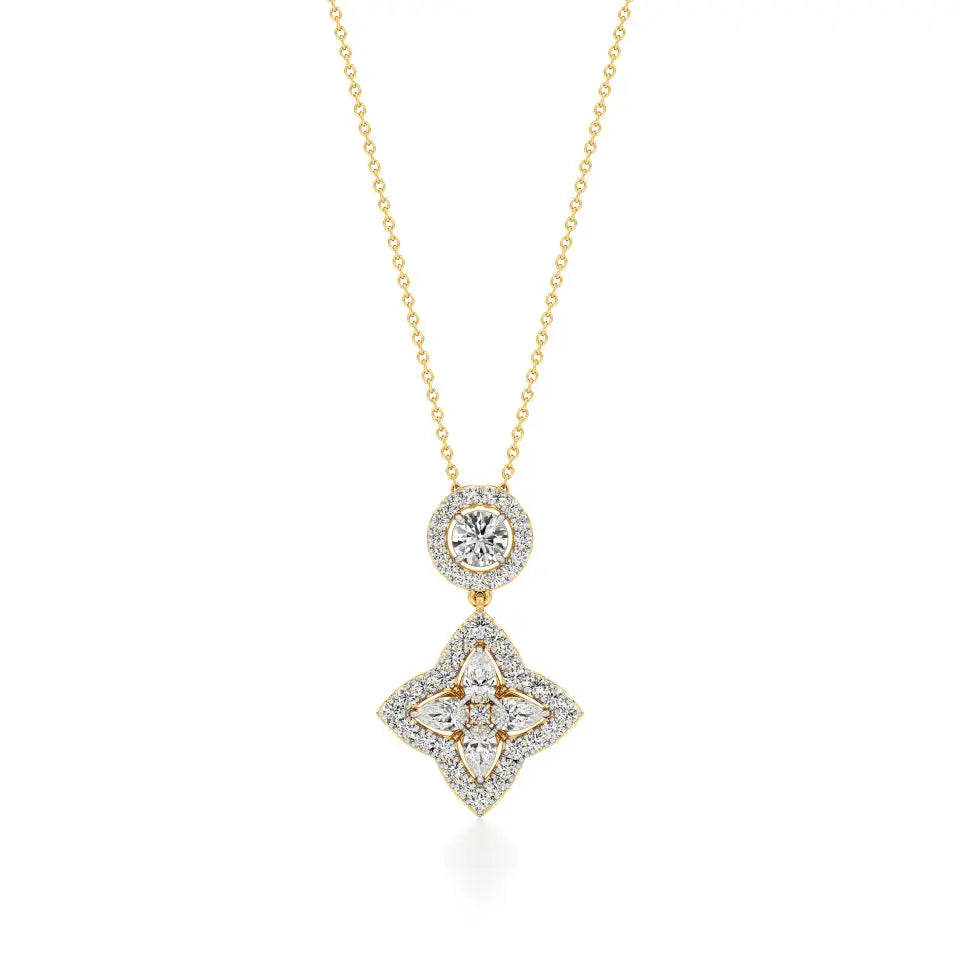 Flora | Round & Pear Floral Halo Lab Grown Diamonds Pendant - Nivara