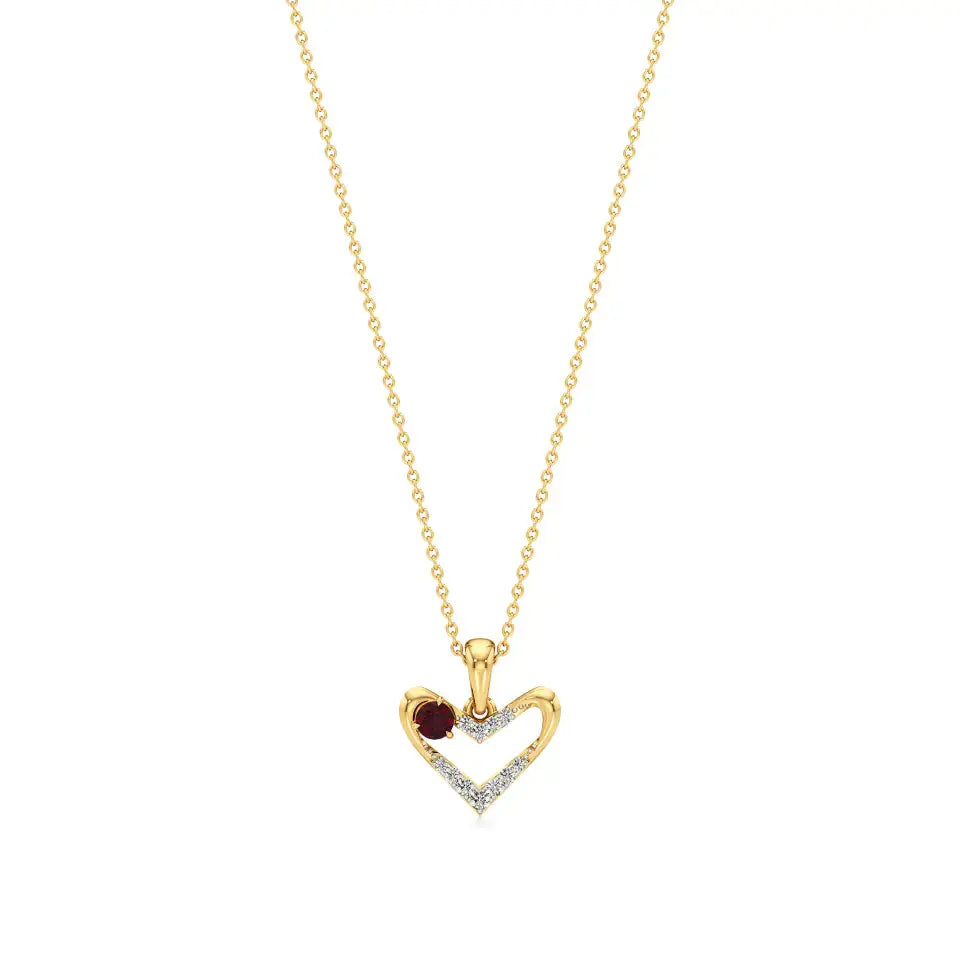 Sneh | Round Lab Grown Diamonds with Round Ruby Accent Heart Pendant - Nivara