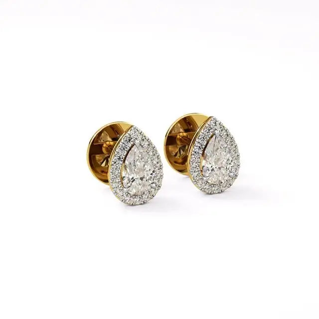 Mira | Pear Solitaire with Round Lab-Grown Diamond Halo Studs - Nivara