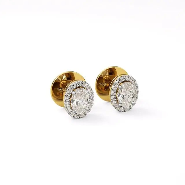Mira | Oval-Cut Solitaire Lab-Grown Diamond with Halo Studs - Nivara