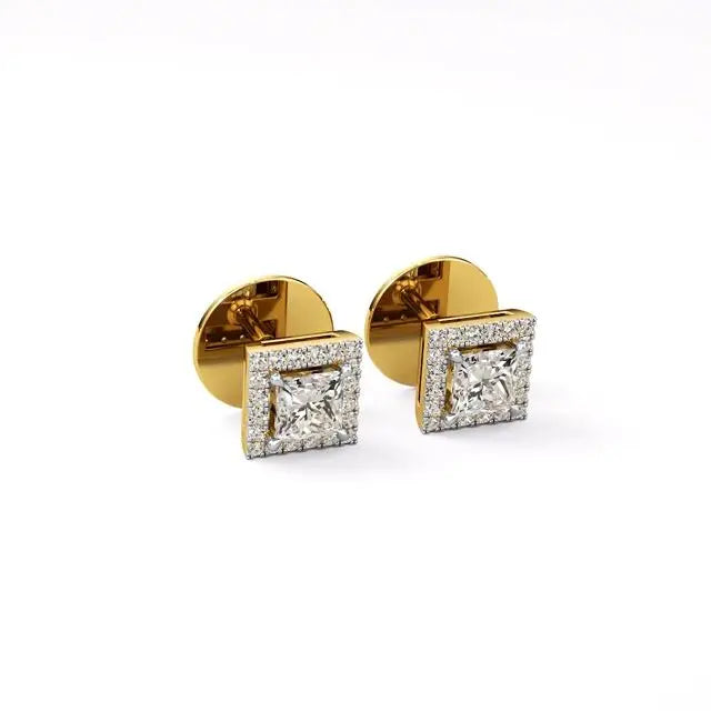 Mira | Princess-Cut Solitaire Lab-Grown Diamond with Halo Square Studs - Nivara