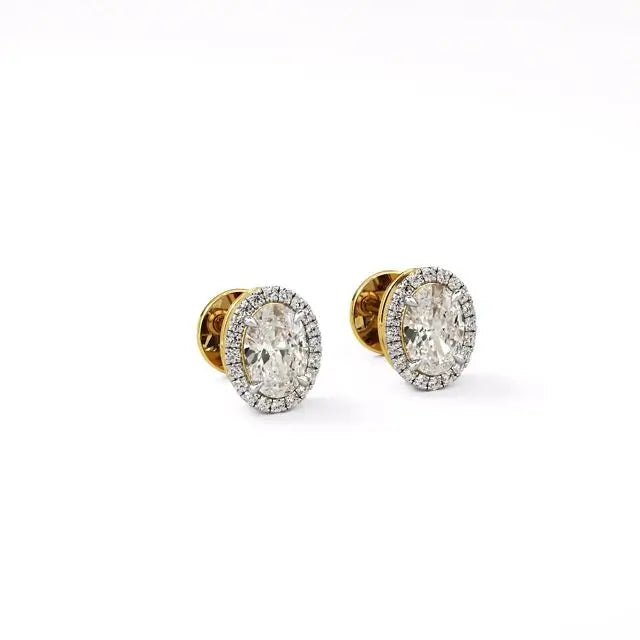 Mira | Oval-Cut Solitaire Lab-Grown Diamond with Halo Studs - Nivara