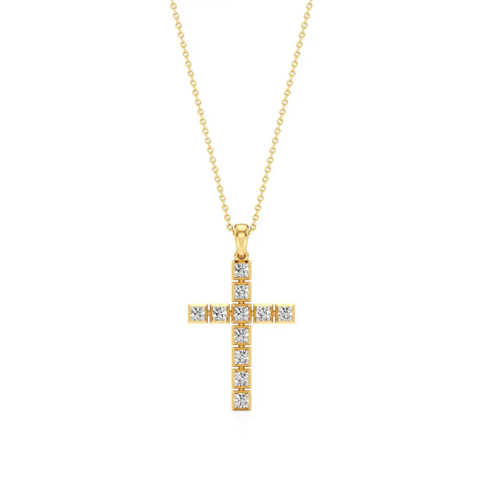 Aura | Round Lab Grown Diamond Square Bezel Setting Cross Pendant - Nivara