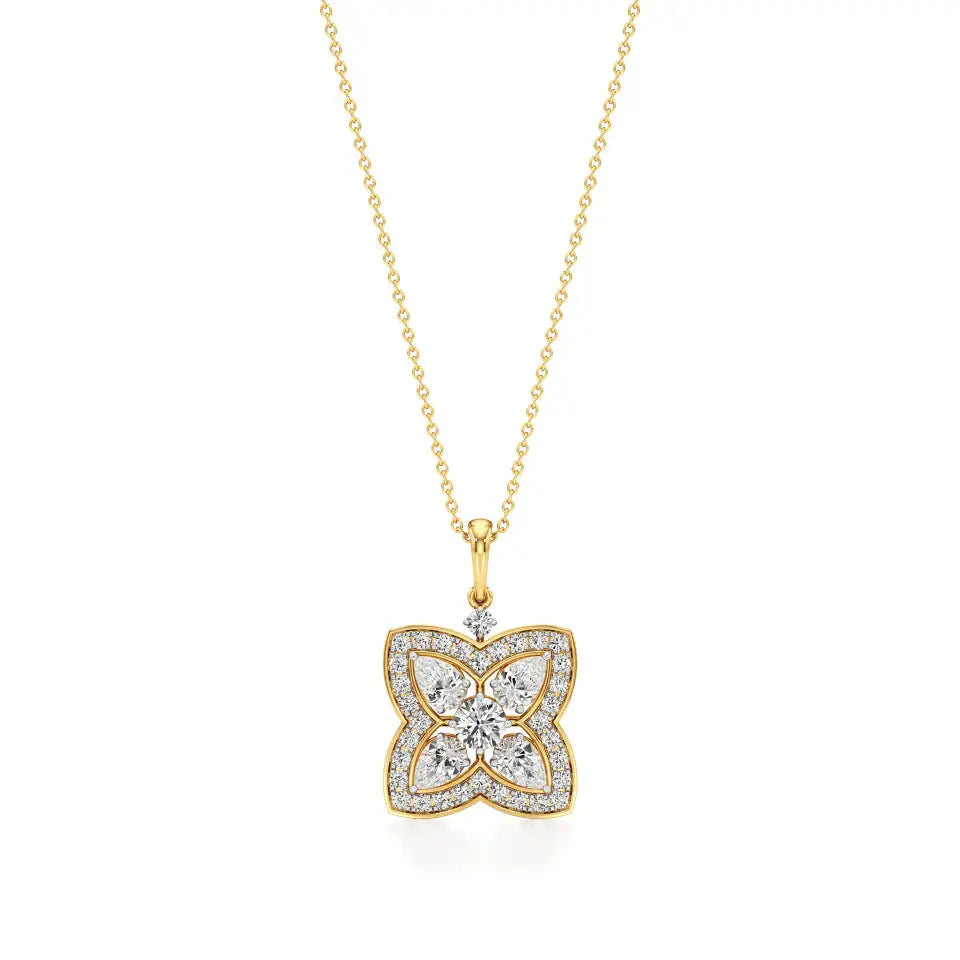 Flora | Classic Round & Pear Floral Halo Lab Grown Diamonds Pendant - Nivara