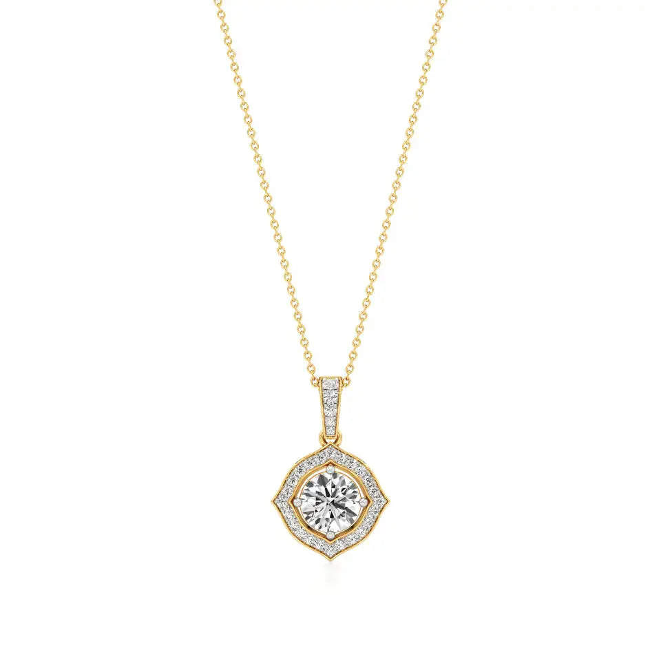 Sol | Classic Round Lab Grown Diamond with Floral Halo Pendant - Nivara