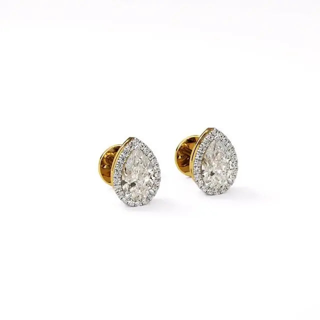 Mira | Pear-Cut Solitaire Lab-Grown Diamond with Halo Studs - Nivara
