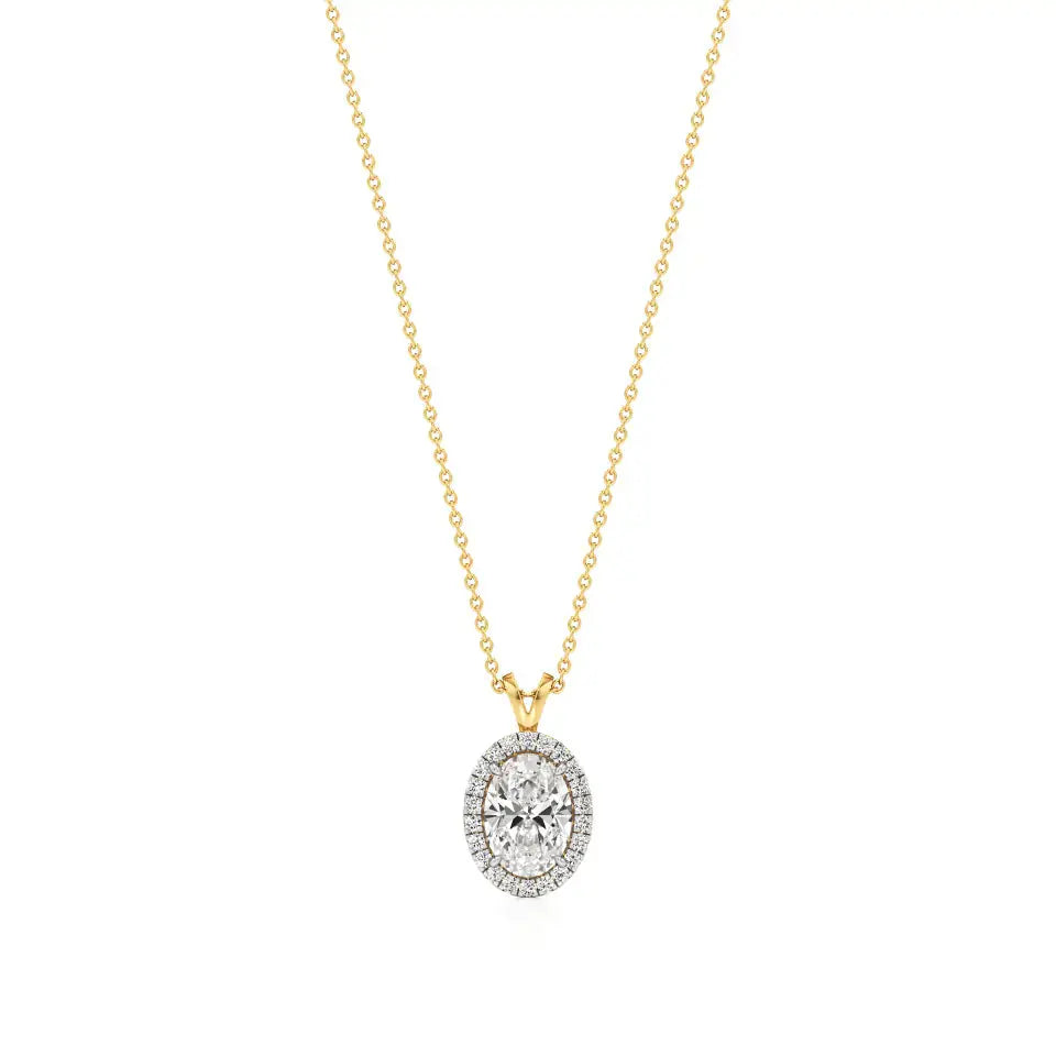 Mira | Oval Solitaire Lab Grown Diamond with Halo Pendant - Nivara