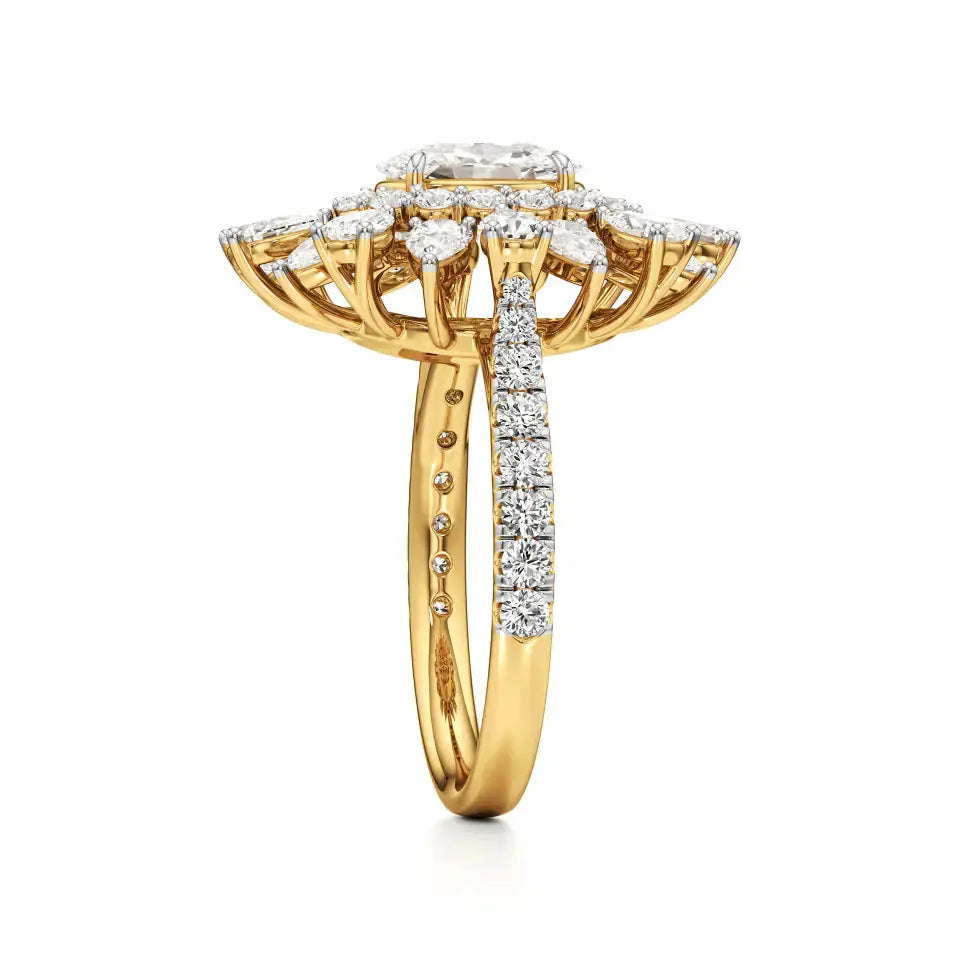 Flora | Oval-cut Solitaire with Pear & Round Side Stones - Nivara