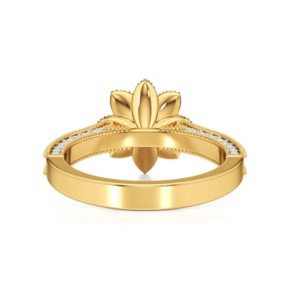 Flora | Round Solitaire with Halo Ring in Floral Design - Nivara