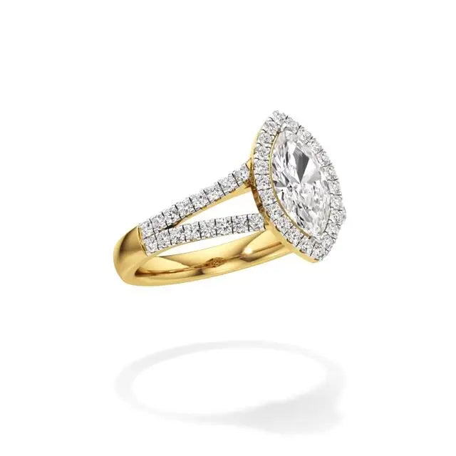Mira | Marquise Cut Solitaire with Halo around it - Nivara