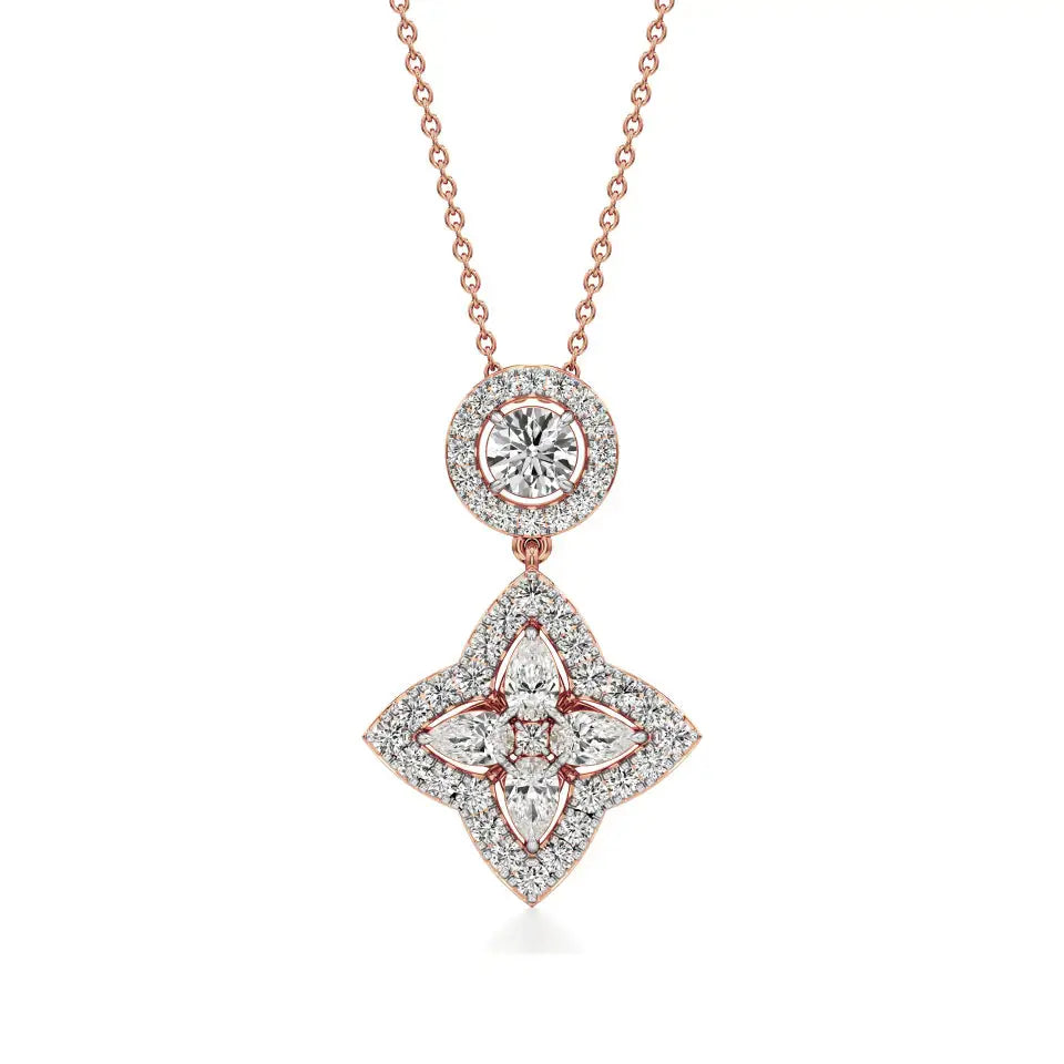 Flora | Round & Pear Floral Halo Lab Grown Diamonds Pendant - Nivara
