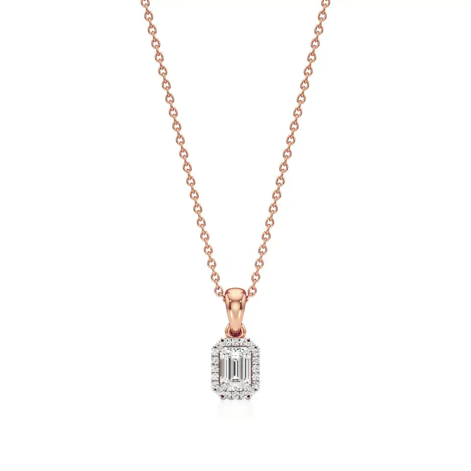 Mira | Emerald-Cut Solitaire with Halo Lab Grown Diamonds Pendant - Nivara