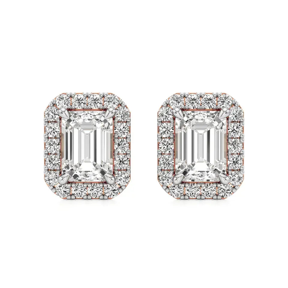 Mira | Emerald-Cut Solitaire Lab-Grown Diamond with Halo Studs - Nivara