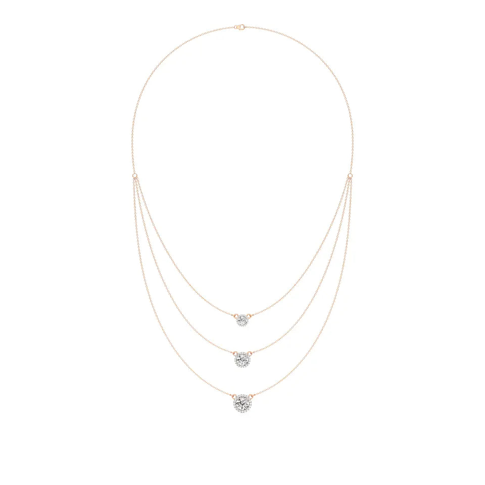 Elara | Round Lab Grown Diamonds with Halo Three Chain Necklace