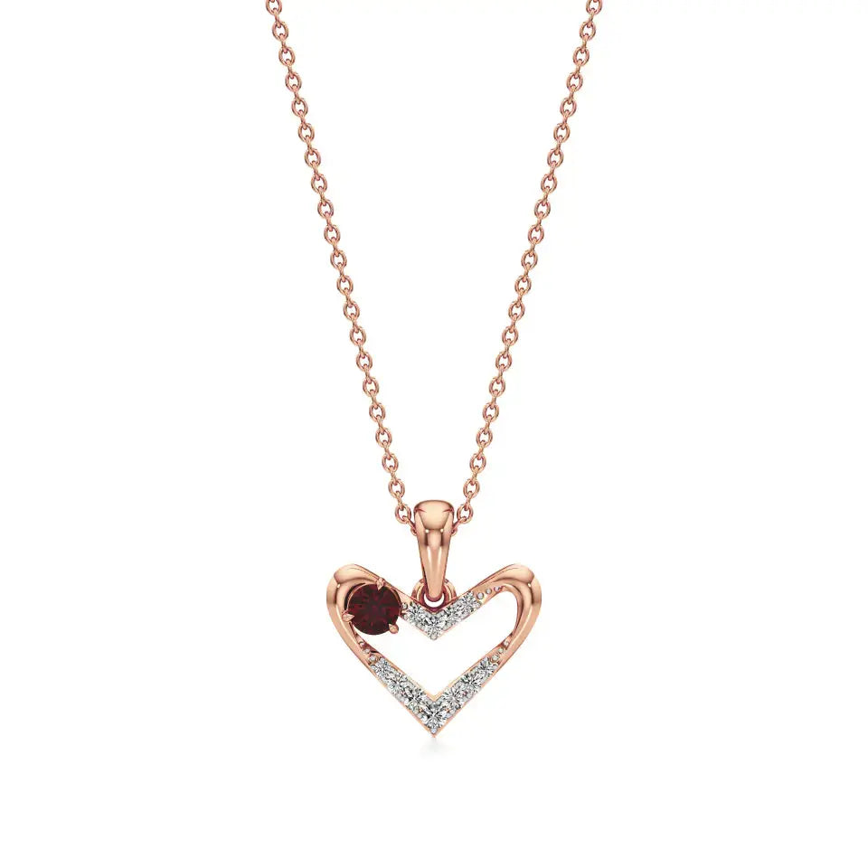 Sneh | Round Lab Grown Diamonds with Round Ruby Accent Heart Pendant - Nivara